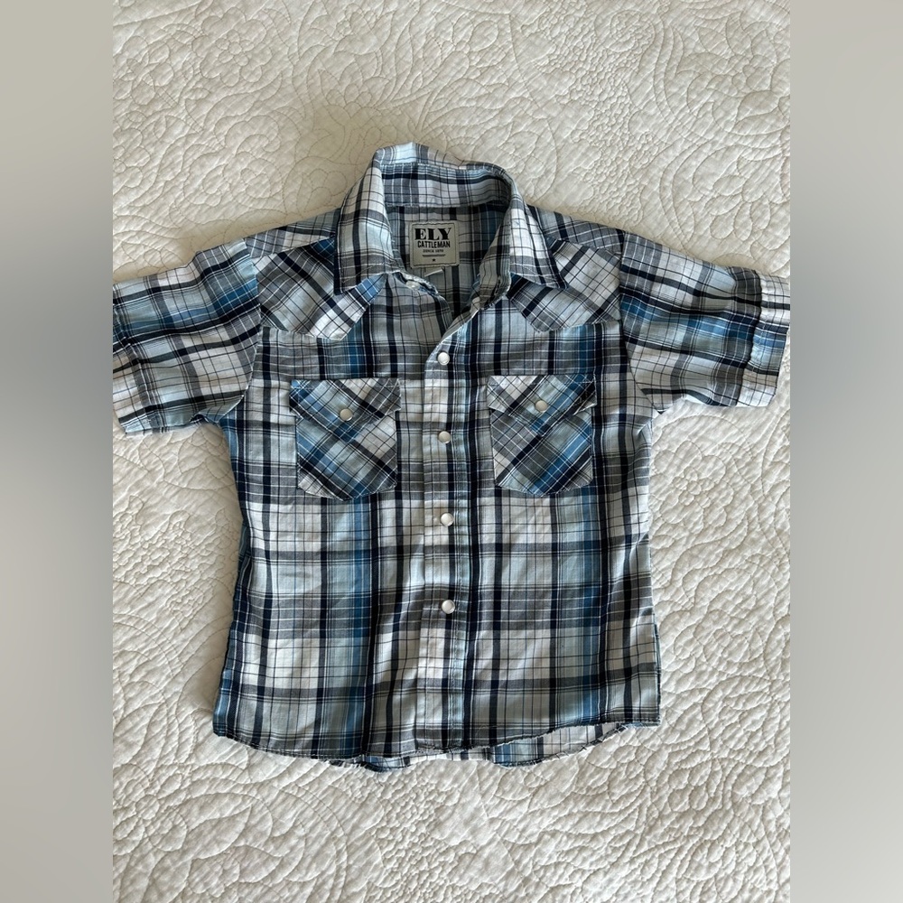 Ely Cattleman Kids Checkered Shirt - Black, Blue, and White